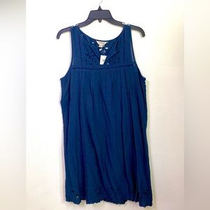 New! Lucky Brand Navy Blue Sleeveless Laser Cut Eyelet Lace Dress-Size Small